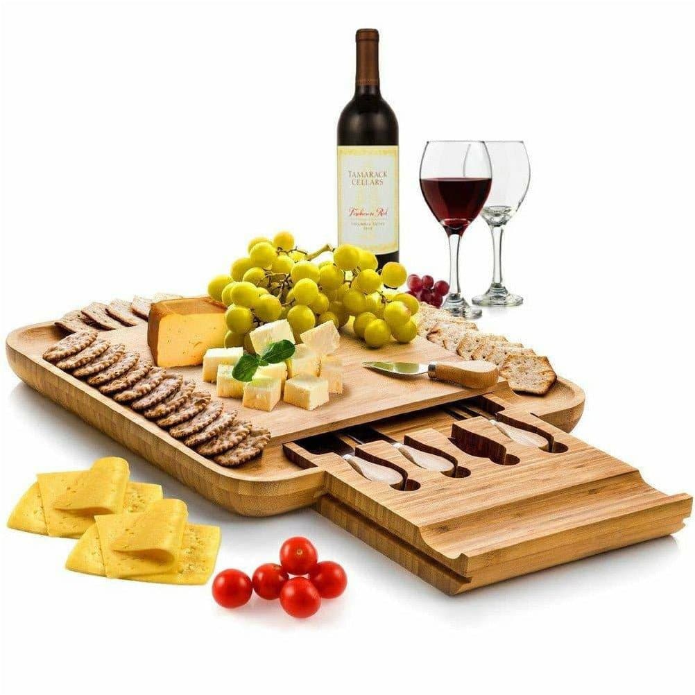 Natural Bamboo Cheese Board and Cutlery Set - HER Home Design Boutique